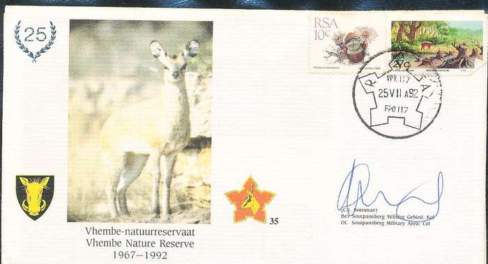 RSA   -  SA  ARMY   COVER   no 35  -    SIGNED
