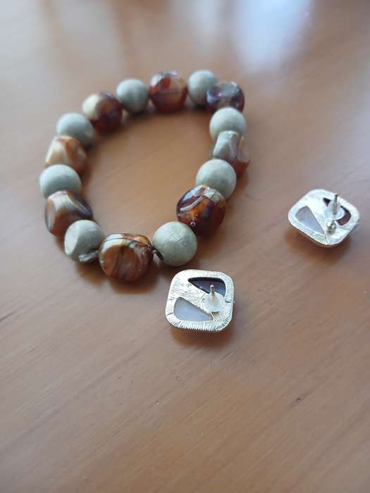 925 Sterling Silver Gold Plated Resin Earrings and Matching Bracelet