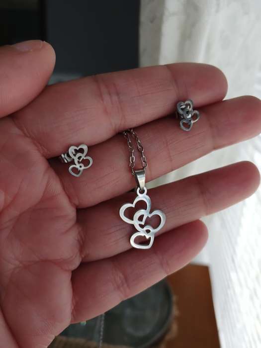 Stainless Steel Hearts Pendant Necklace and Earrings Set