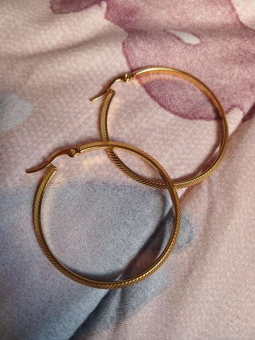 Gold Plated Stainless Steel Patterned Hoop Earrings