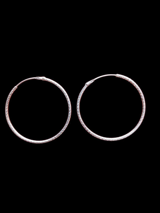 Pair of Thin Sterling Silver 1.5mm 3.2 cm Patterned Hoop Earrings