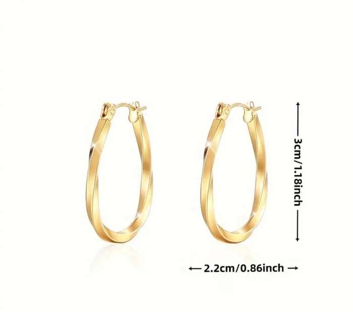 French-Style Chic Twisted U-Shape Gold Plated Stainless Steel Hoop Earrings