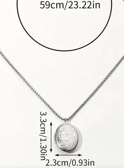 Stainless Steel Oval Flower Pattern Locket Pendant Necklace