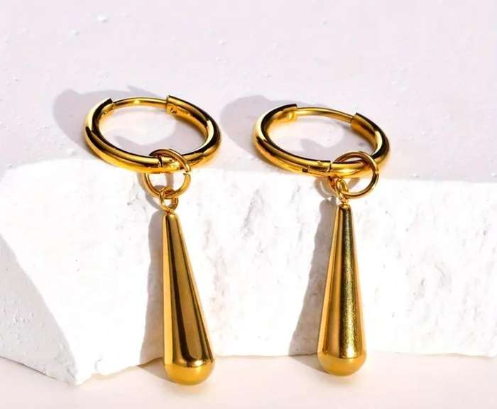 Gold-Plated Stainless Steel Water Drop Dangle Earring