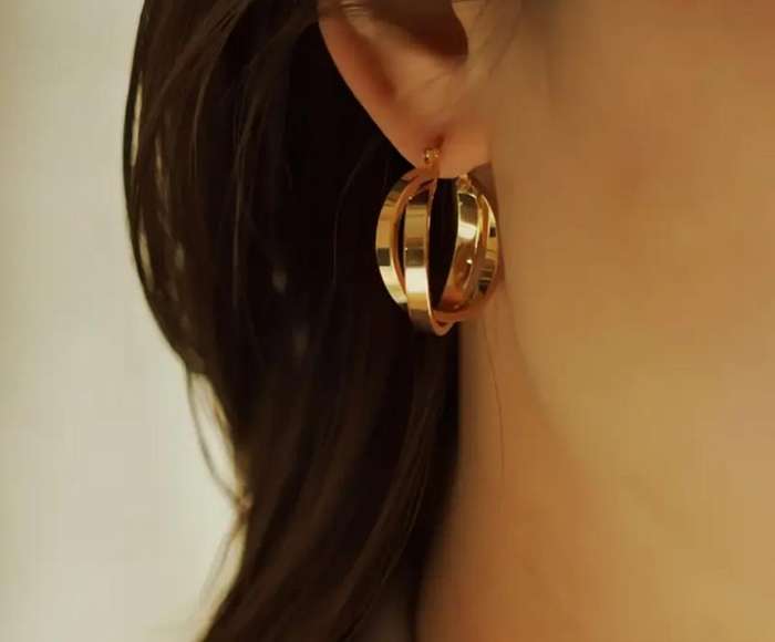 Elegant Cross & Circle Design Earrings Gold Plated