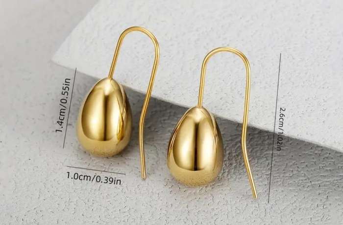 Gold Plated Stainless Steel Teardrop Dangle Earrings