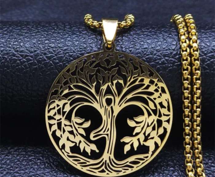 Gold Plated Stainless Steel Large Tree Of Life Shape Pendant Necklace