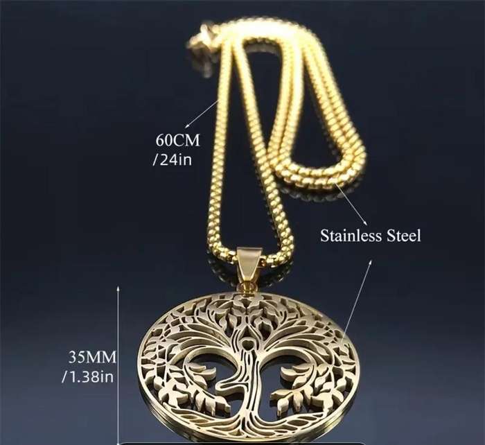 Gold Plated Stainless Steel Large Tree Of Life Shape Pendant Necklace