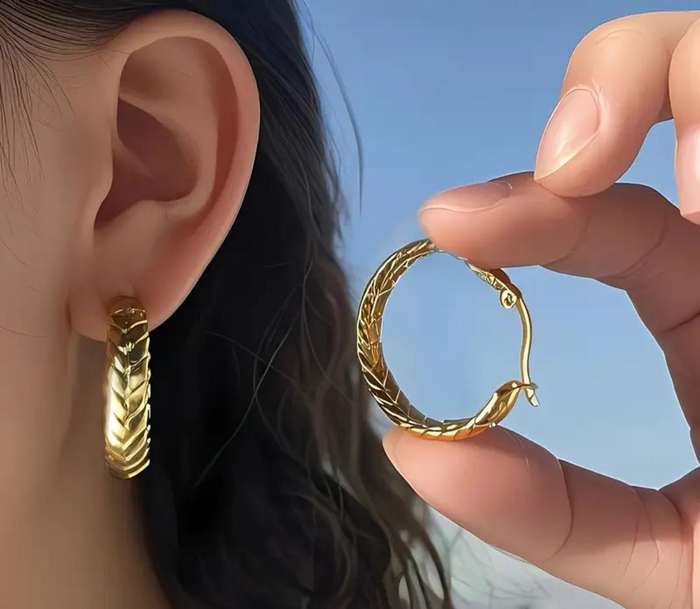 Stainless Steel Gold Plated Wheat Ear Hoop Earrings