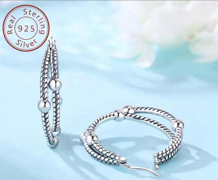 925 Sterling Silver Double Circle Pattern Earrings