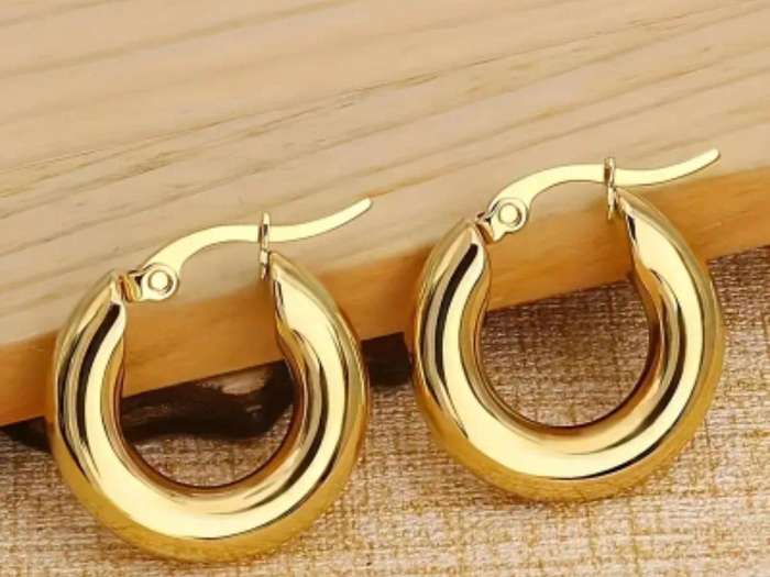 Gold Plated Stainless Steel Glossy Solid Round Hoop Earrings