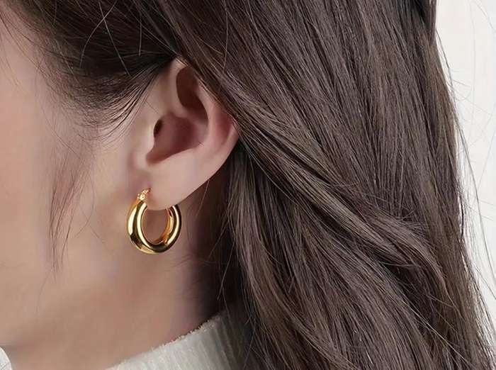 Gold Plated Stainless Steel Glossy Solid Round Hoop Earrings