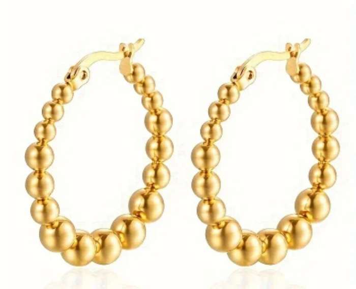 Gold Plated Bohemian Elegant Stainless Steel Beaded Hoop Earrings