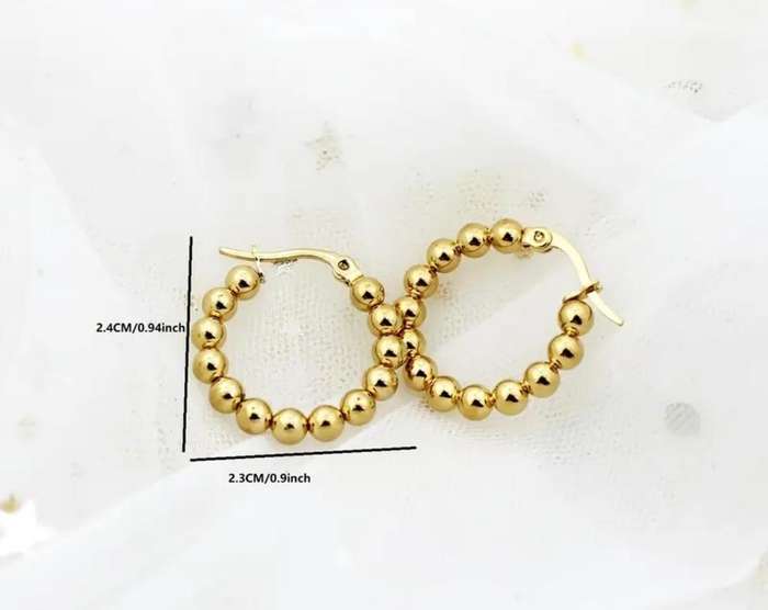 Gold Plated Bohemian Elegant Stainless Steel Beaded Hoop Earrings