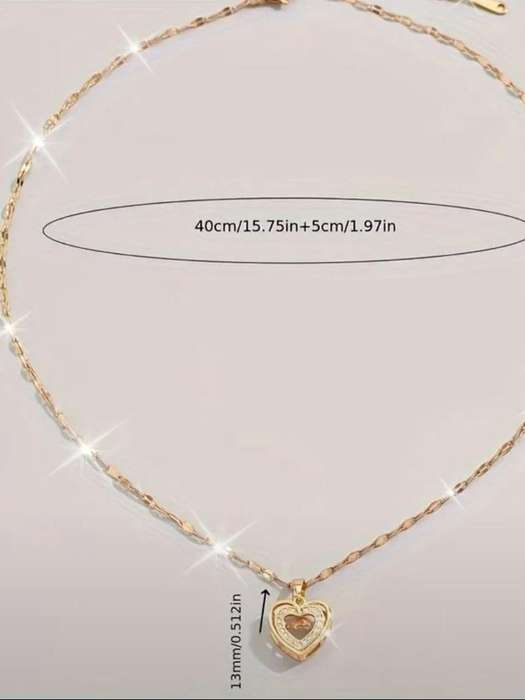Gold Plated Stainless Steel Elegant Heart-Shaped Crystal Zirconia Pendant