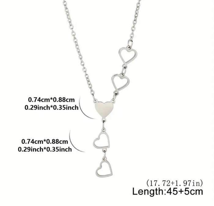 Stainless Steel Silvery Hearts Pendant Necklace