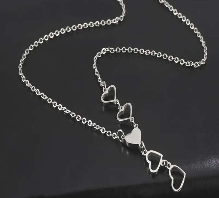 Stainless Steel Silvery Hearts Pendant Necklace
