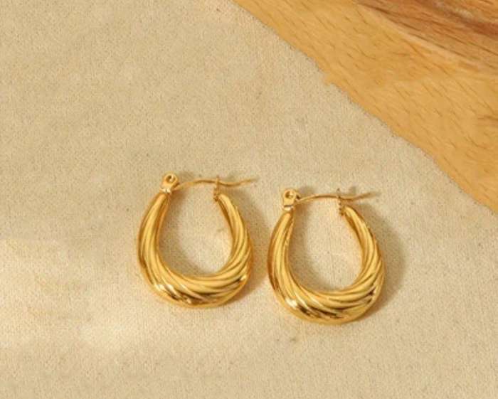 Gold Plated Stainless Steel Retro Geometric Twist Hoop