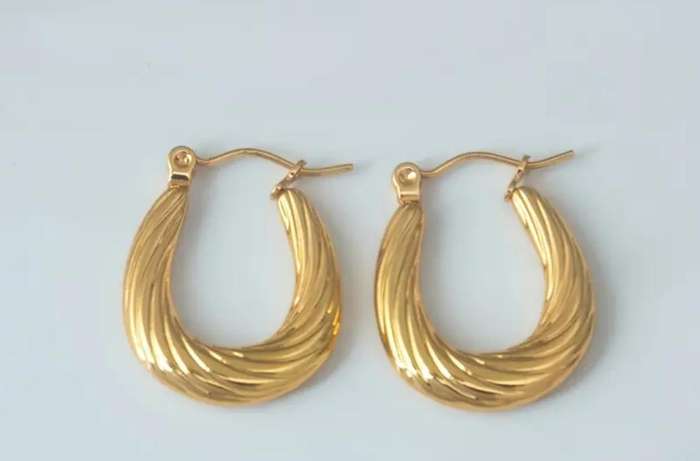 Gold Plated Stainless Steel Retro Geometric Twist Hoop