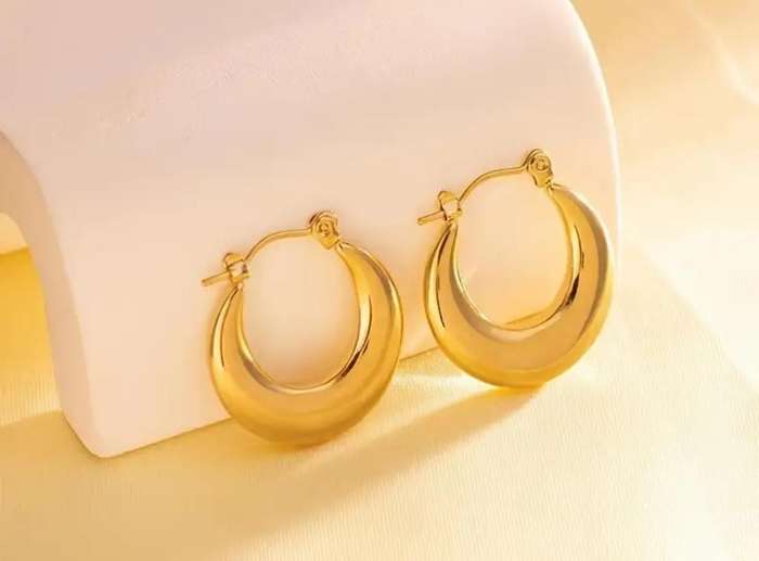Gold Plated Round Solid Stainless Steel Hoop Earrings