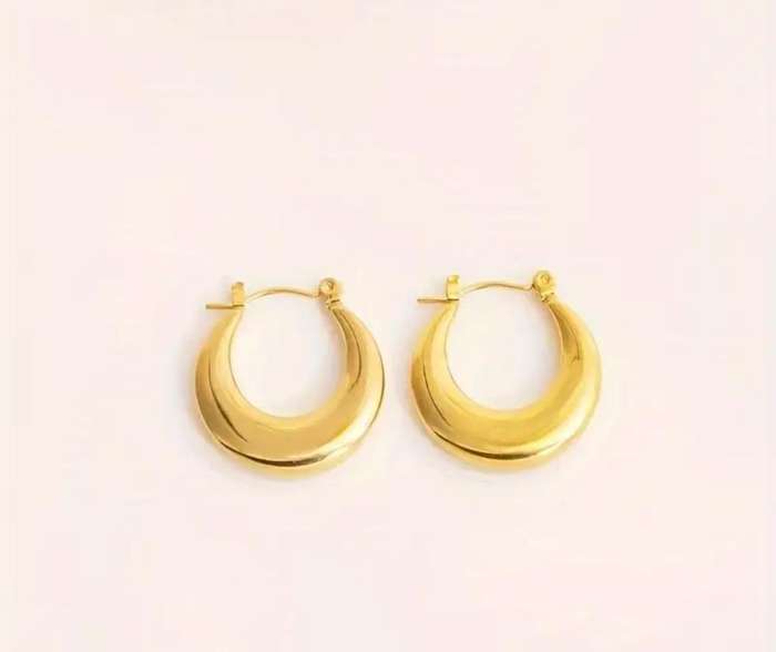 Gold Plated Round Solid Stainless Steel Hoop Earrings
