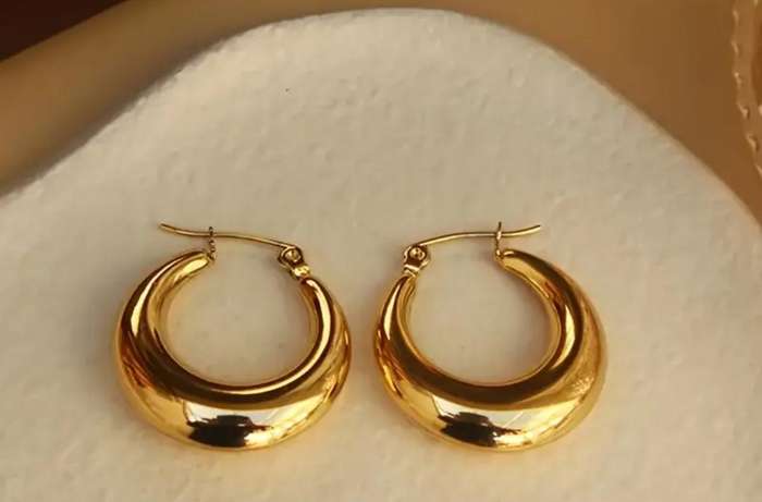 Gold Plated Round Solid Stainless Steel Hoop Earrings