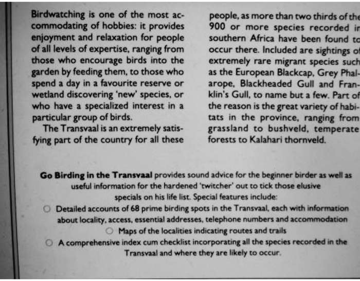 Go Birding in the Transavaal Birds First Edition Birds