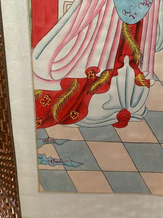 Oriental Asian scroll Blue and White porcelain roller Stamped