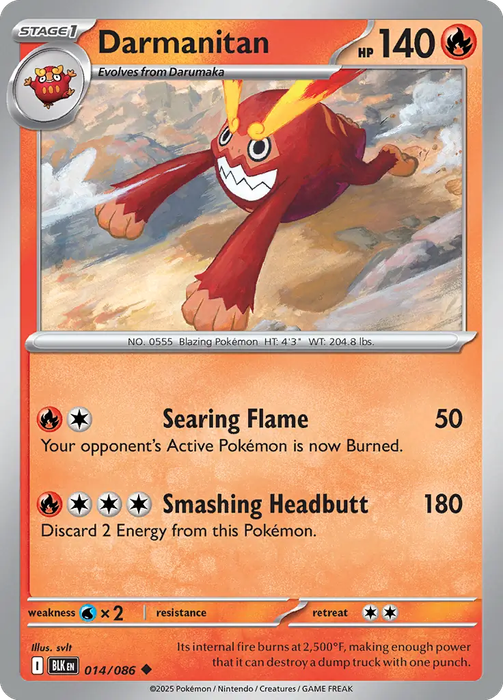 Pokemon Cards - Darmanitan 014/086 - Uncommon - Black Bolt - NM