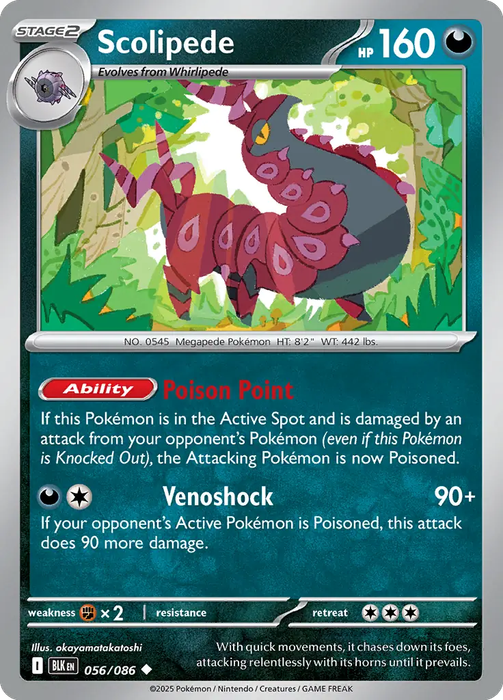 Pokemon Cards - Scolipede 056/086 - Uncommon - Black Bolt - NM