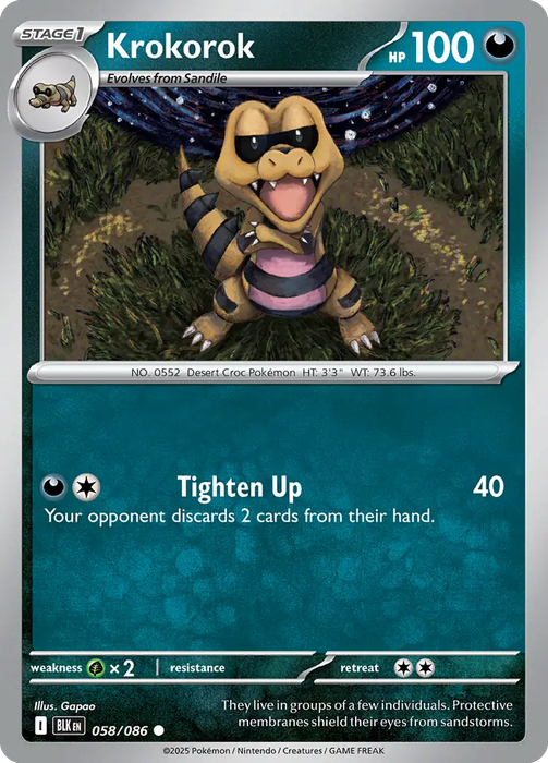 Pokemon Cards - Krokorok 058/086 - Common - Black Bolt - NM
