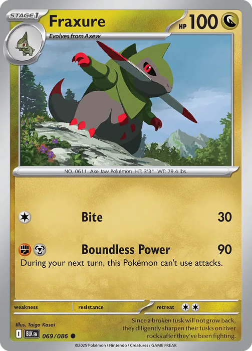 Pokemon Cards - Fraxure 069/086 - Common - Black Bolt - NM