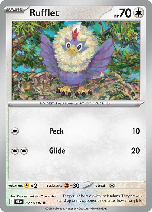Pokemon Cards - Rufflet 077/086 - Common - Black Bolt - NM