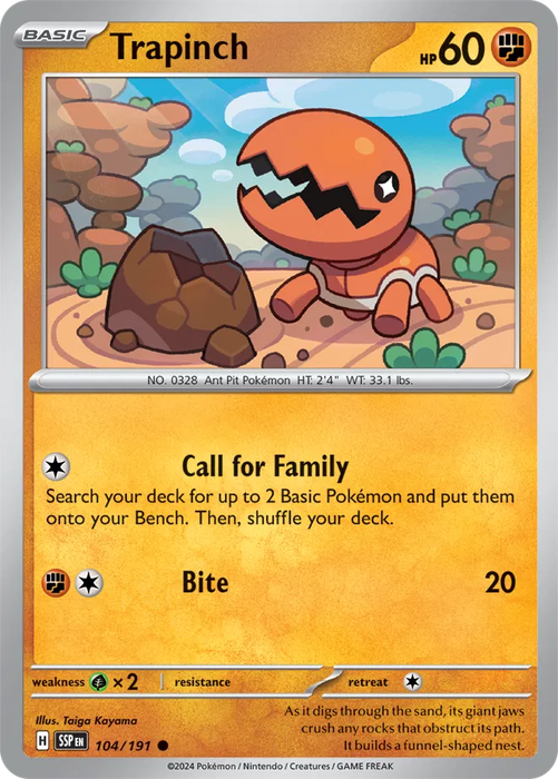 Pokemon Card - Trapinch 104/191 - Common - Surging Sparks  NM
