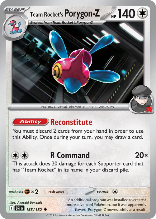 Pokemon Card - Team Rocket's Porygon-Z 155/182 - Reverse Holofoil - Destined Rivals - NM