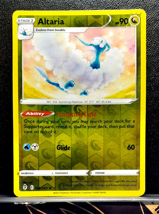 Pokemon Cards - Altaria 106/203 - Reverse Holo Rare - Sword & Shield Evolving Skies NM