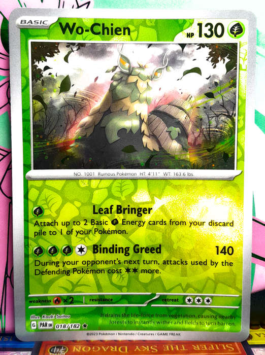 Pokemon Card - Wo-Chien 018/182 - Reverse Holofoil Rare - Paradox Rift NM