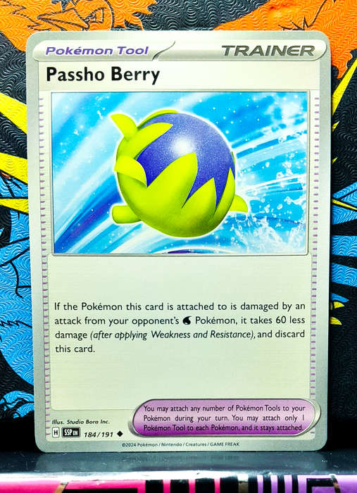 Pokemon Card - Passho Berry 184/191 - Tool Trainer - Surging Sparks NM