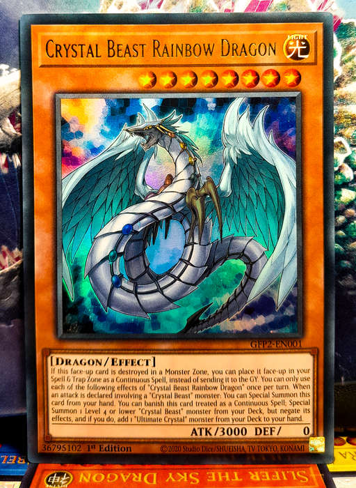 Yu-Gi-Oh! Card - Crystal Beast Rainbow Dragon - 1st Edition  - Ultra Rare Holo - GFP2-EN001 - NM