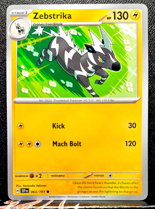 Pokemon Card - Zebstrika 063/191- Common - Surging Sparks NM