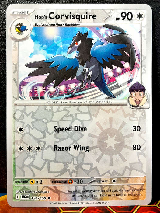 Pokemon Card - Hop's Corvisquire 134/159 - Reverse Holofoil- Journey Together - NM