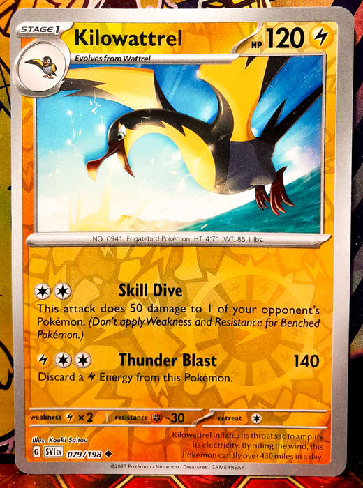 Pokemon Cards - Kilowattrel 079/198 - Reverse Holofoil - Scarlet & Violet Base Set - NM