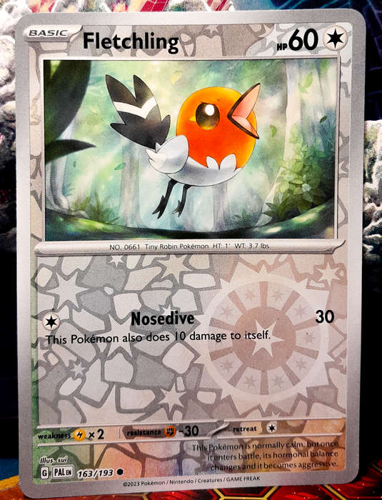 Pokemon Card - Fletchling 163/193 - Reverse Holo - Paldea Evolved NM