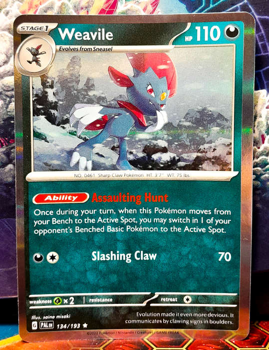 Pokemon Card - Weavile 134/193 - Holo RARE - Paldea Evolved NM