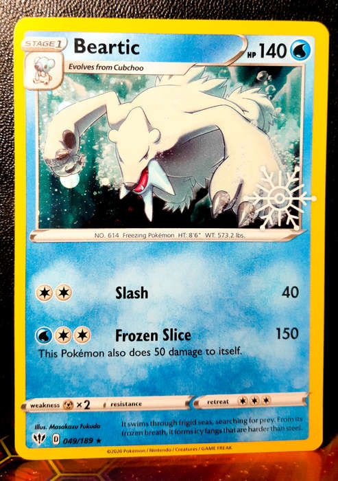 Pokemon Cards - Beartic 049/189 - SWSH Darkness Ablaze  - Cosmo Holo SNOWFLAKE stamped Promo- NM