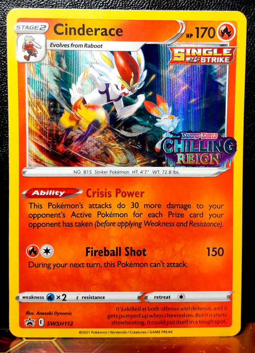 Pokemon Card - Cinderace SWSH112 - Chilling Reign - Pre-Release Promo - Black star Promo NM