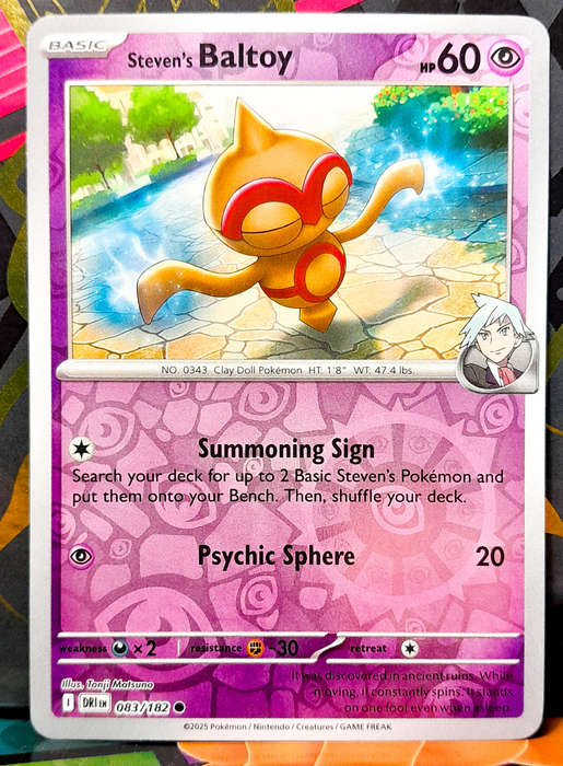 Pokemon Card - Steven's Baltoy 083/182 - Reverse Holofoil - Destined Rivals - NM