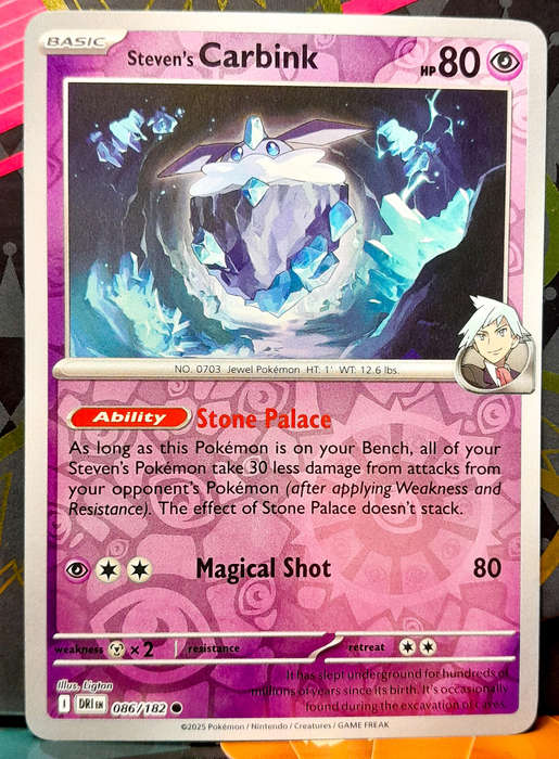 Pokemon Card - Steven's Carbink 086/182 - Reverse Holofoil - Destined Rivals - NM