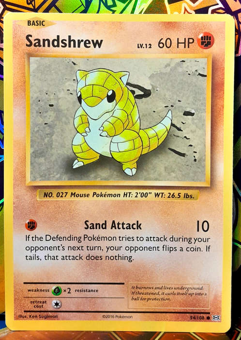 Pokemon Card - Sandshrew 54/108 - Common - XY Evolutions 2016 - NM