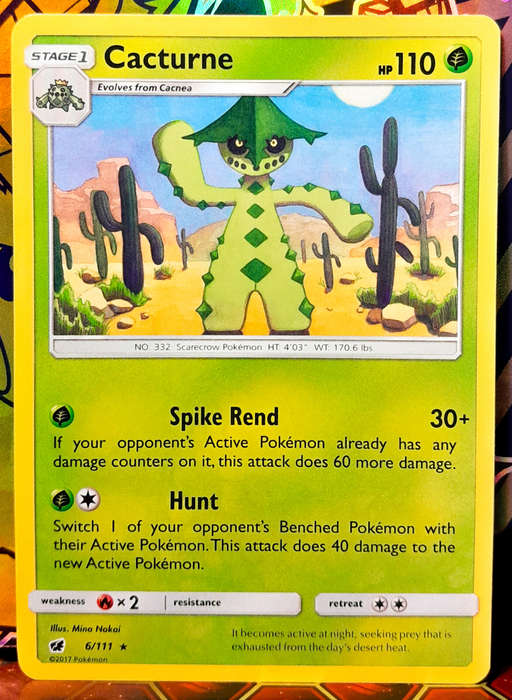 Pokemon Card - Cacturne 6/111 - RARE - Sun & Moon Crimson Invasion - NM
